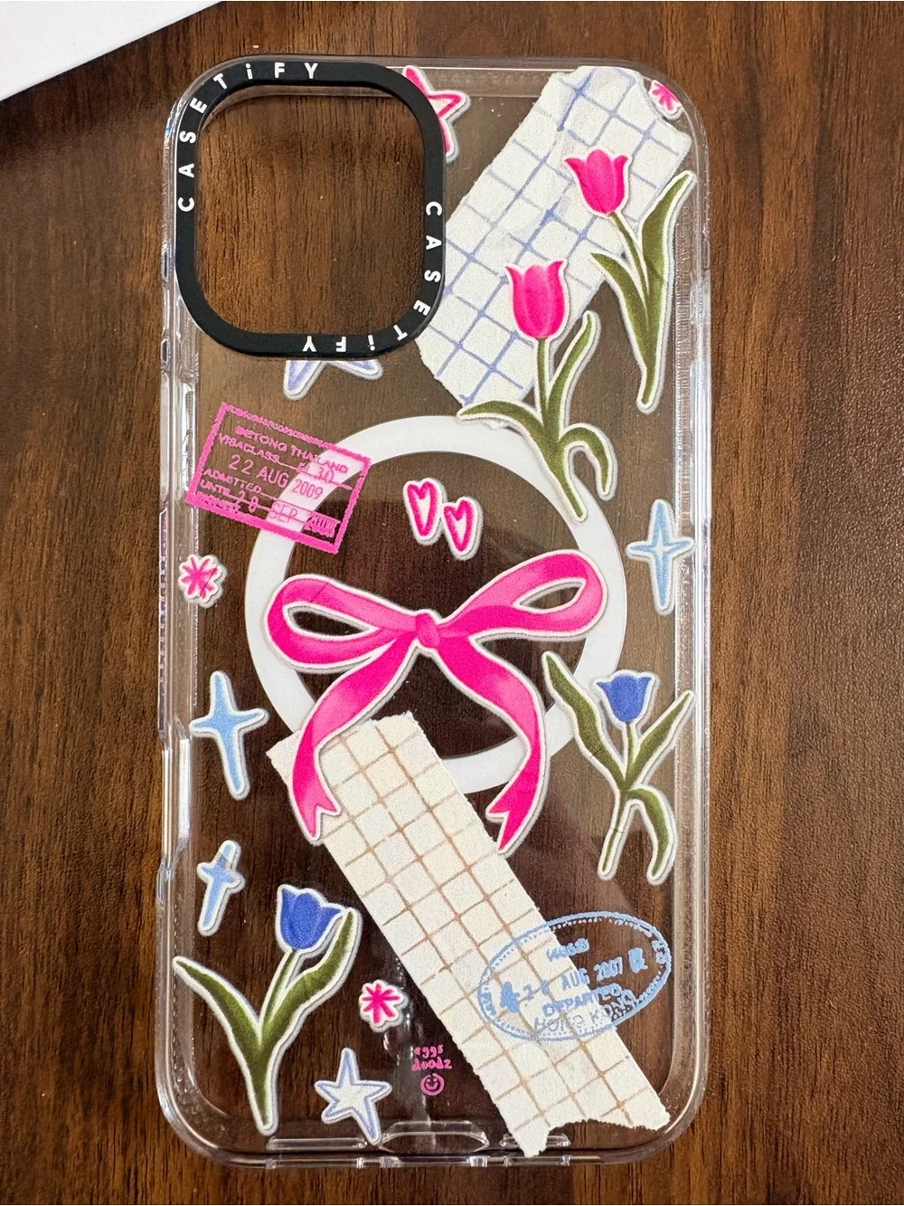 CASETiFY Clear Phone Case with Pink Bow & Floral Design for iPhone 16 Plus